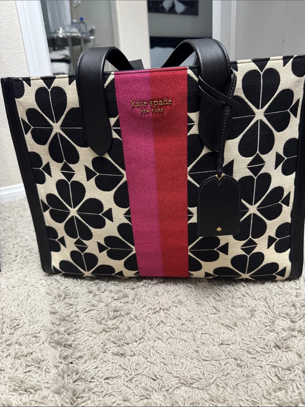 kate spade Black & Pink Stripe Canvas Tote